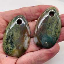 Load image into Gallery viewer, Hand Carved Bloodstone Pendant Beads | 54x33x6mm | Green Pink | Oval | 1 Pair |