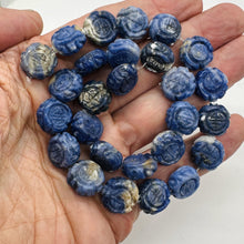 Load image into Gallery viewer, Sodalite Carved Chinese Symbol Coin Strand | 15x8mm | Blue, White | 27 Beads |