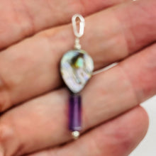 Load image into Gallery viewer, Amethyst, Abalone Sterling Silver Pendant| 1 3/4" Long| Purple, Blue| 1 Pendant|