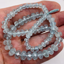 Load image into Gallery viewer, Aquamarine Gem Graduated Faceted Rondelle Bead Strand| 12x7 - 6x4mm| Blue|79 Bds