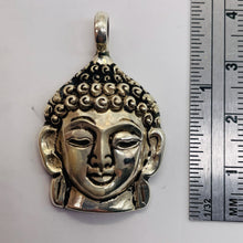Load image into Gallery viewer, Buddha Head Sterling Silver Buddha Pendant Charm | 1 1/2" Long| Silver| 1 Charm|