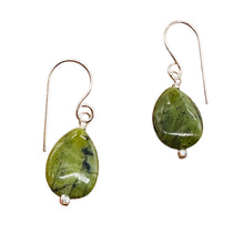 Load image into Gallery viewer, Nephrite Jade Briolette Bead Sterling Silver Earrings | Green | 1 1/4" Long |