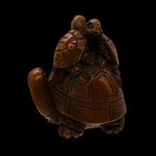 Load image into Gallery viewer, Terrific Carved Boxwood Turtle Mommie Ojime/Netsuke Bead | 24x22x18mm | Brown