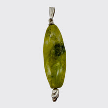 Load image into Gallery viewer, Serpentine New Jade Sterling Silver Round Marquis Pendant | 2" Long | Green | 1}