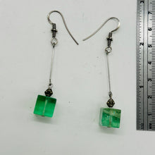 Load image into Gallery viewer, Fluorite Cube Bead Dangling Sterling Silver Earrings | 5mm Cubes| Green| 1 pair|