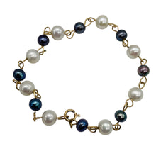 Load image into Gallery viewer, Peacock/Cream Fresh Water Pearl 14Kgf Bracelet 400005