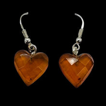 Load image into Gallery viewer, Amber Heart Dangle Sterling Silver Earrings | 1" Long | Amber | 1 Pair Earrings|