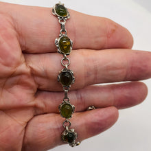 Load image into Gallery viewer, Amber Sterling Silver Bezel Set 8x6mm Stones | 7 1/2" Long | Green | 1 Bracelet|