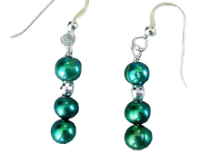 Load image into Gallery viewer, Green Freshwater Pearl Sterling Silver Disco Drop/Dangle Earrings| 1 1/2 " Drop|