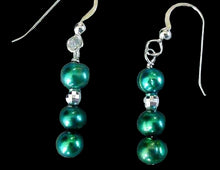 Load image into Gallery viewer, Green Freshwater Pearl Sterling Silver Disco Drop/Dangle Earrings| 1 1/2 " Drop|