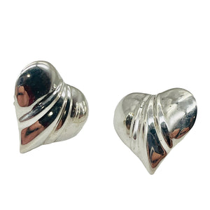 Valentine Love Heart Sterling Silver Post Earrings| 1" Long|