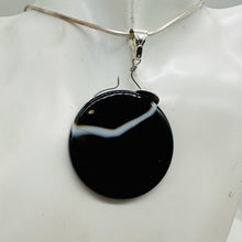 Load image into Gallery viewer, Sardonyx Agate 40mm Coin Sterling Silver Pendant | Black | 2" Long |