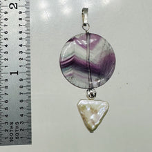 Load image into Gallery viewer, Fluorite and Pearl Sterling Silver Pendant | 1 3/4" Long | Purple, White |