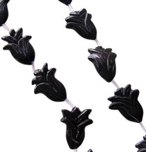 Load image into Gallery viewer, Hand Carved Black Obsidian Flower Bead Strand 110192