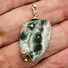 Load image into Gallery viewer, Ocean Jasper 14K Gold Filled Pendant| 1 5/8" Long| Gold, Green, Gray| 1 Pendant|
