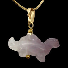 Load image into Gallery viewer, Dinosaur Carved Amethyst Stegosaurus 14Kgf Pendant | 1 inch long | Purple |