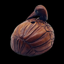 Load image into Gallery viewer, Grace Carved & Signed Boxwood Crane Bird Ojime/Netsuke Bead | 24x19x18mm | Brown