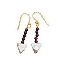 Load image into Gallery viewer, Natural Garnet and Triangle Pearl 14KGF Earrings | 1 1/4 Inch Long |
