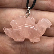 Load image into Gallery viewer, Rose Quartz Stegosaurus Dinosaur Pendant Necklace | 3/4' Long | Pink |