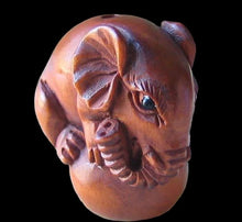 Load image into Gallery viewer, Carved & Signed Boxwood Circus Elephant Ojime/Netsuke Bead | 23x22x15mm | Brown