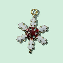 Load image into Gallery viewer, Cloisonne Christmas Snowflake 14kgf Pendant | White, Red, Gold | 1 3/4" Long |
