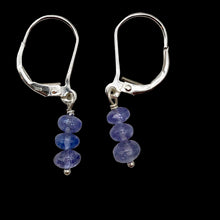 Load image into Gallery viewer, Tanzanite Sterling Silver Lever Back Earrings | 1 Inch Long | 3 Beads |
