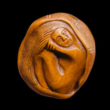 Load image into Gallery viewer, Mermaid on a Lotus Leaf Signed Netsuke Bead | 24x20x14mm | Brown