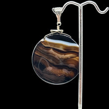 Load image into Gallery viewer, Sardonyx Agate 40mm Coin Sterling Silver Pendant | Black | 2" Long |