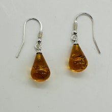 Load image into Gallery viewer, Amber Teardrop Dangle Sterling Silver Earrings | 1" Long | Amber | 1 Pair |