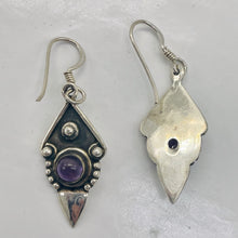 Load image into Gallery viewer, Amethyst Sterling Silver Antiqued Earrings | 1 1/2" Long | Purple | 1 Pair |