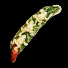 Load image into Gallery viewer, Hand Carved Frogs On Lotus Leaf Pendant Bead | 3" Long| Green, Red, Cream |