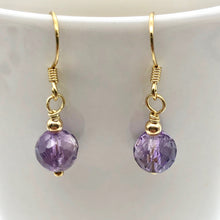 Load image into Gallery viewer, Royal 8mm Natural Amethyst 14K Gold Drop Earrings