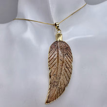Load image into Gallery viewer, Jasper Carved Gold Trim Leaf Pendant | 3" Long | Beige Mauve | 1 Pendant |