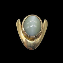 Load image into Gallery viewer, Cats Eye Chrysoberyl 14K Gold Ring 12x10mm Stone | Size 8 | White, Green Tint |