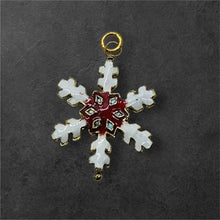 Load image into Gallery viewer, Cloisonne Christmas Snowflake 14kgf Pendant | White, Red, Gold | 1 3/4" Long |