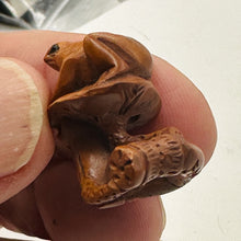 Load image into Gallery viewer, Carved & Signed Frog On Lotus Boxwood Ojime/Netsuke Bead | 25x18.5x17mm | Brown