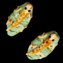 Load image into Gallery viewer, Porcelain Spotted Lizard Beads | 29x11x14 | Green, Tan | 2 Beads |