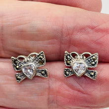 Load image into Gallery viewer, Butterfly Marcasite CZ Sterling Silver Earrings | 3/8" | Silver | 1Pair |