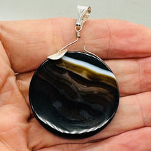 Load image into Gallery viewer, Sardonyx Agate 40mm Coin Sterling Silver Pendant | Black | 2" Long |