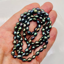 Load image into Gallery viewer, Fresh Water Rainbow Pearl Hand-Knotted Necklace |32" Long | Blue Purple Gold |