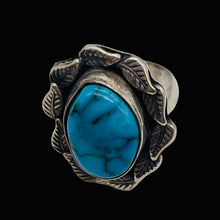 Load image into Gallery viewer, Turquoise Sterling Silver Oval w/Leaves Ring | 5.5 | Blue | 1 Ring |