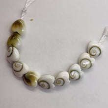 Load image into Gallery viewer, Shiva Shell Parcel Heart Cut Beads | 6x3mm | White, Tan | 10 Beads