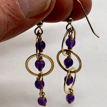 Load image into Gallery viewer, Amethyst 14K Gold Filled Exotic Drop Earrings | Purple/Gold | 2 1/4" Long |