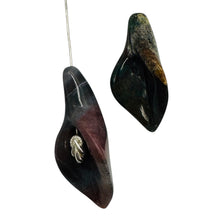 Load image into Gallery viewer, Fancy Jasper Lily Carved Flower Beads | 35x16x12mm | Green, Maroon | 2 Beads |