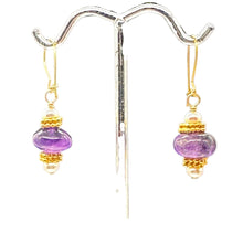 Load image into Gallery viewer, Amethyst Roundel and Pearl 14K Gold Filled Drop Earrings| 1 1/4" Long| Purple |