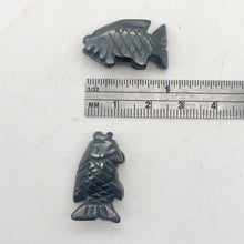 Load image into Gallery viewer, Swimming 2 Hand Carved Hematite Koi Fish Beads | 23x11x5mm | Silver black