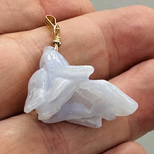 Load image into Gallery viewer, Blue Chalcedony Druzy Carved Flower Bead 14Kgf Pendant | 1 3/4" Long | Blue |