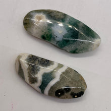 Load image into Gallery viewer, Ocean Jasper Old Stock Long Oval Beads|45x22x6 to38x20x7mm|Green, White|2 Beads|