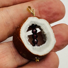 Load image into Gallery viewer, Blue Chalcedony Druzy Garnet Window 14K Gold Filled Pendant | 1 3/4"Long |