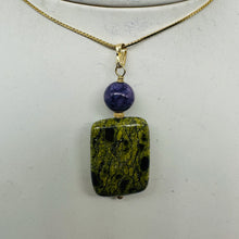 Load image into Gallery viewer, Rare Russian Jasper Charoite Pendant Green Purple Reptile 25x18mm 1.75"